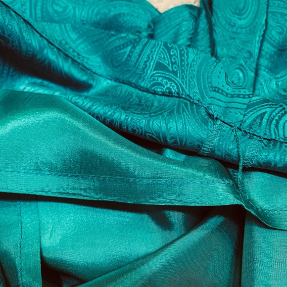 Vintage Gillian Silk Dress Size 10 Teal Green Blue Sweetheart Neckline Paisley - Picture 13 of 14